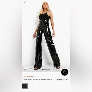 Vinyl Split Front Slim Leg Trousers